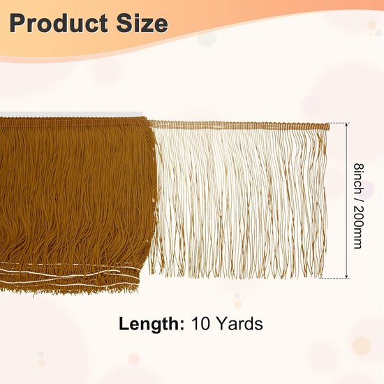 METERXITY Chainette franjes, 20 cm polyester vlecht kwastjes trim voor doe-het-zelf ambachten/Latijnse jurk/lampenkap decoratie/trouwjurk/naaien/kleding franje garen [koffie] — afbeelding 2