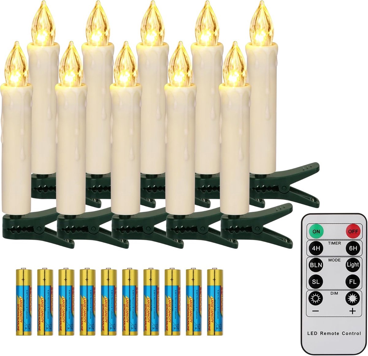 10 LED Kerstboomkaarsen Draadloos met Afstandsbediening Timer Flikkeren Dimbaar Warmwit Kerstverlichting Kerstdecoratie, LED Kerstkaarsen Buiten Waterdicht（met 10 batterijen）