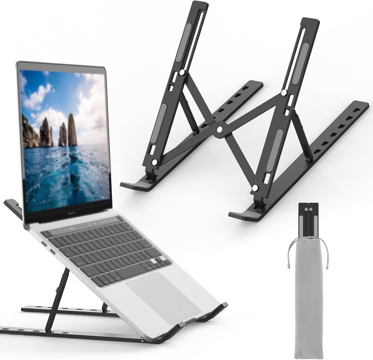 GB1054B Zwarte Laptop Stand, verstelbare laptopstandaard, draagbare laptopstandaard met 6 hoekverstelling voor 10"-17,3" laptops, tablets
