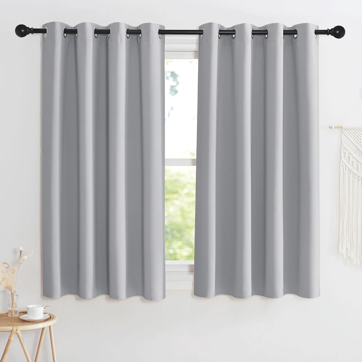 Verduisteringsgordijnen, Isoleren Licht, Geschikt voor Woonkamer Slaapkamer Studeerkamer, Gordijnen Kant en Klaar,140B x 145H cm (2 Panelen),Zilvergrijs