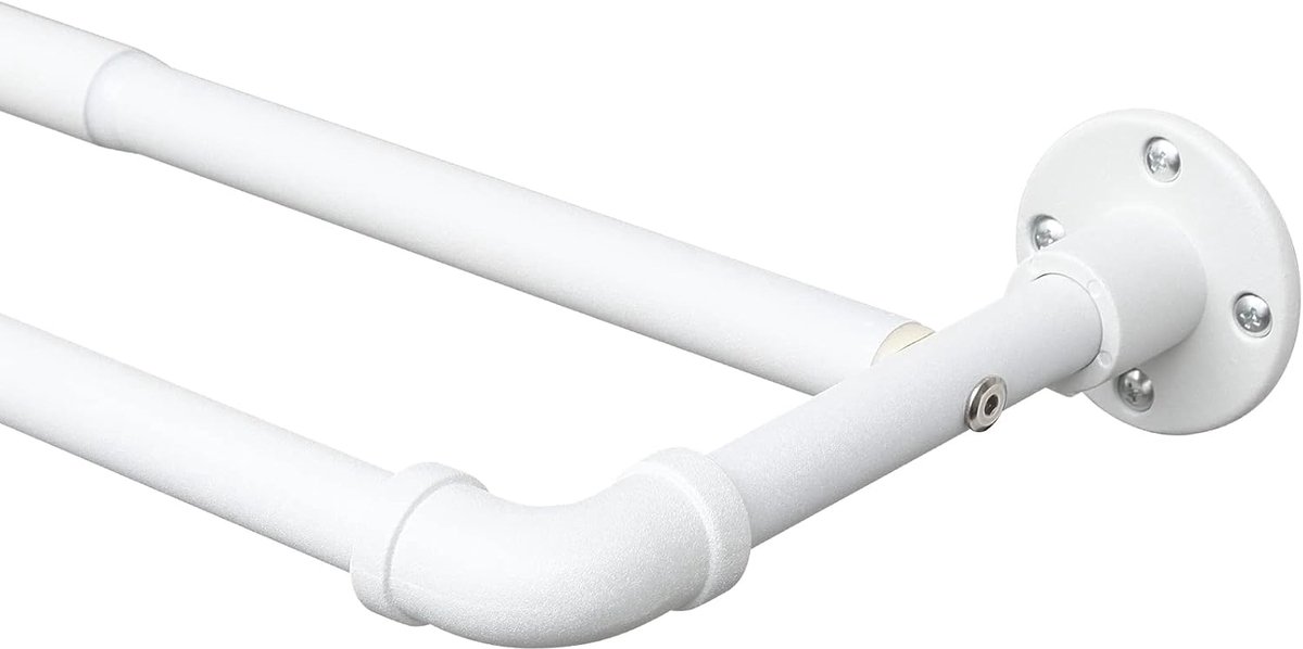 2-rails industriële gordijnroede, gordijnstang wit uitschuifbaar 74-273 cm, gordijnstangenset metaal wandmontage, stijlvolle dubbele stang in industrieel design voor licht- en donkere laag