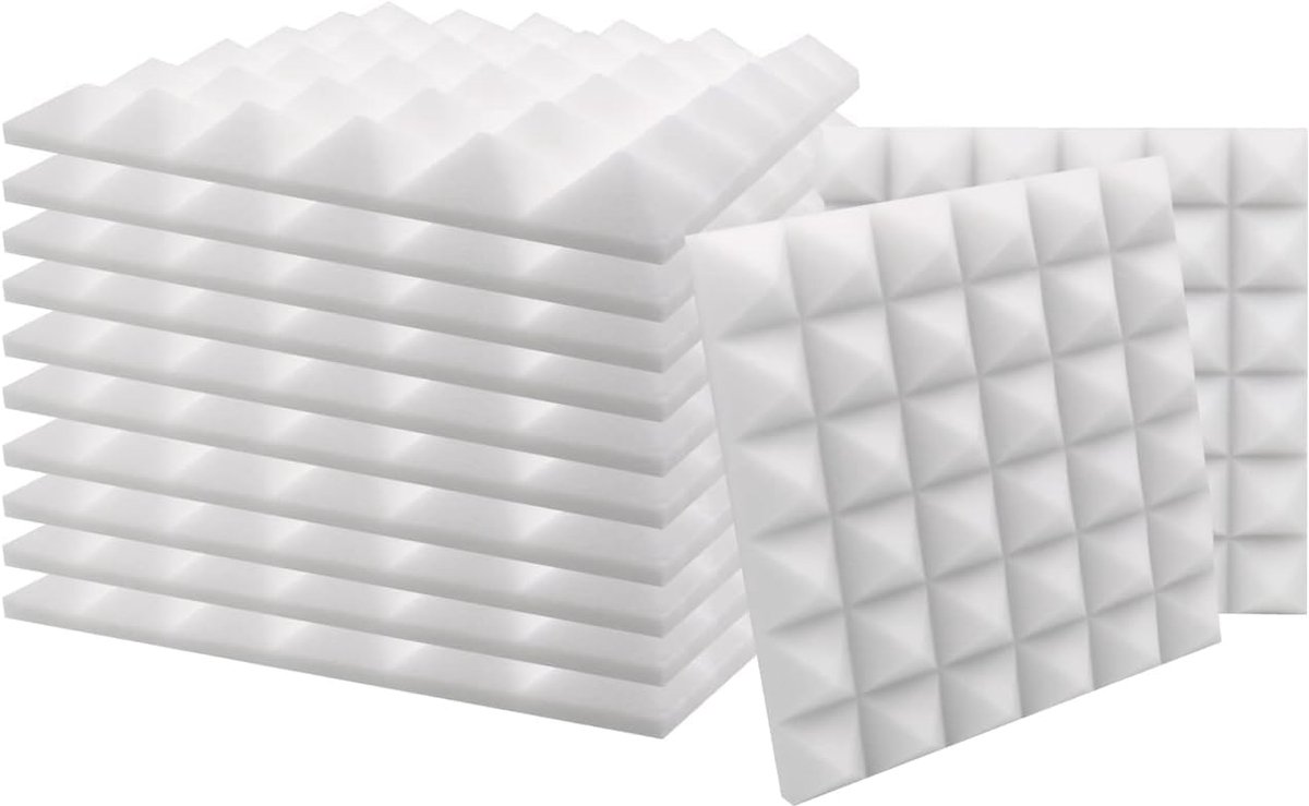 SnelShoppen - Akoestisch schuim noppenschuim geluidsisolatie geluidsstudio dempingswand schuimpyramide 30 x 30 x 5 cm wit 12 stuks