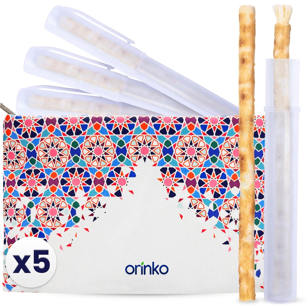 SnelShoppen - ORINKO 5 Siwak-sticks met 5 beschermhoezen en 1 draagtas - Natuurlijke tandenborstel voor milieuvriendelijke en veganistische mondverzor