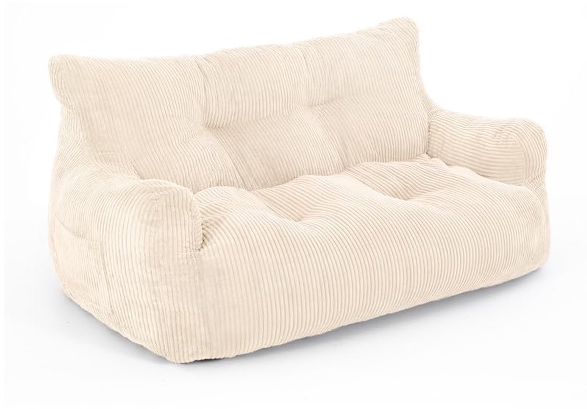 SnelShoppen - Grote Zitzakstoel 2-zitsbank met Draagbaar Handvat, Ergonomische Zitzak voor Volwassenen, Comfortabele Beige Zitzak voor Woonkamer, Slaa