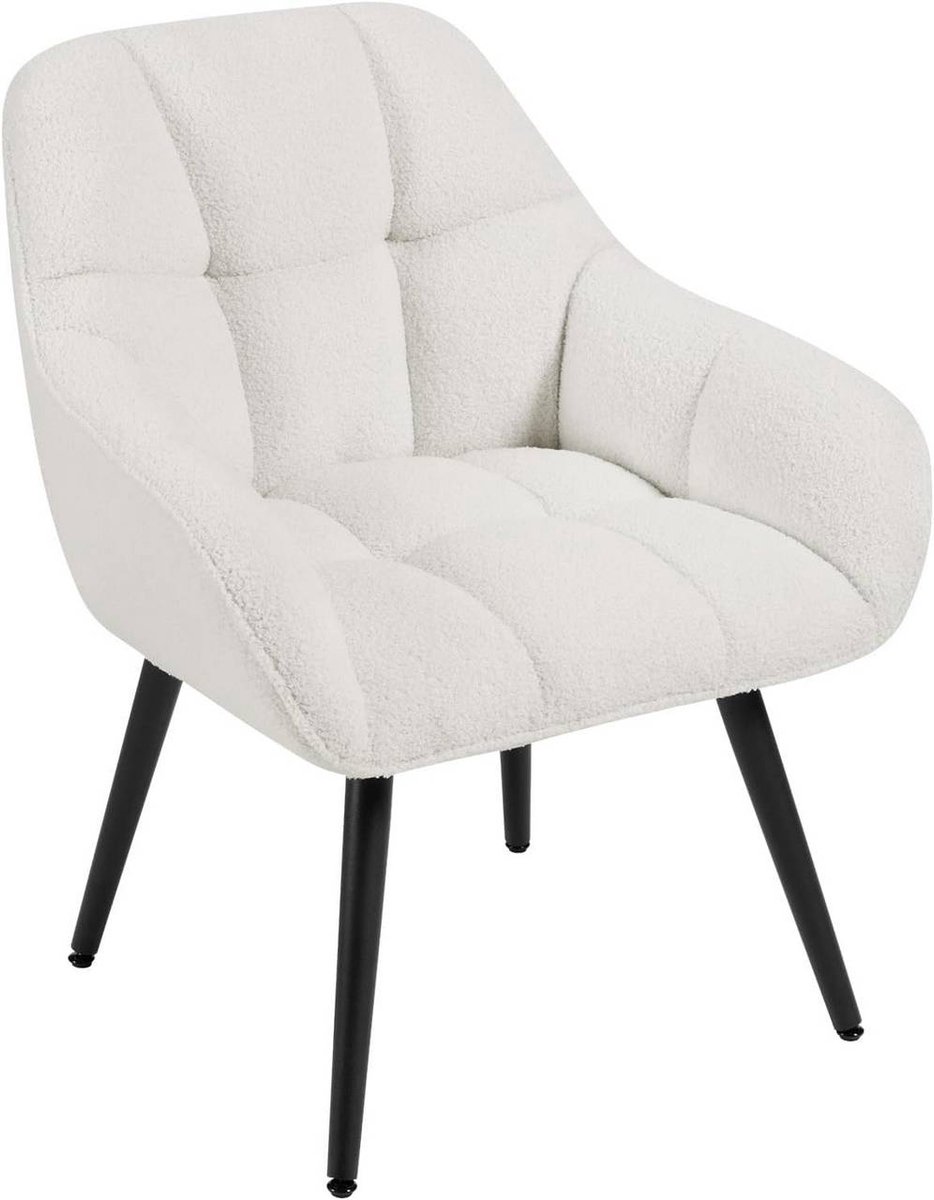 SureDeal® - Relax - Fauteuil loungestoel - Wing - Badstof - Metalen poten - Crème - 64x68,5x78,5 cm