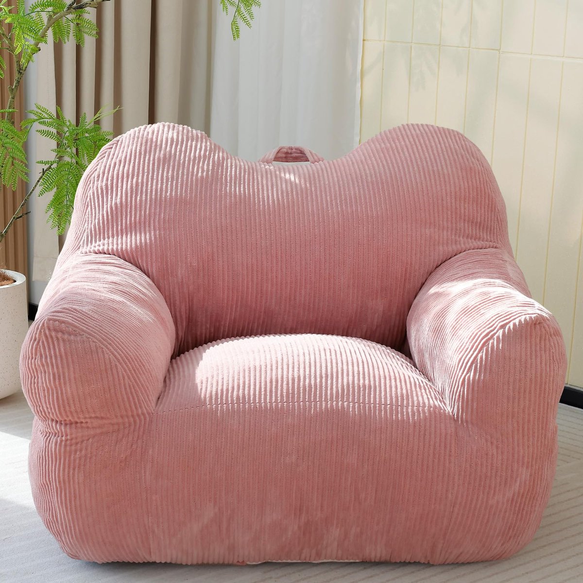 SnelShoppen - UODERS Corduroy Zitzak Volwassenen XL Roze - Bean Bag Chair met Traagschuim Vulling, Gezellige Relaxstoel met Armleuningen en Draaggreep