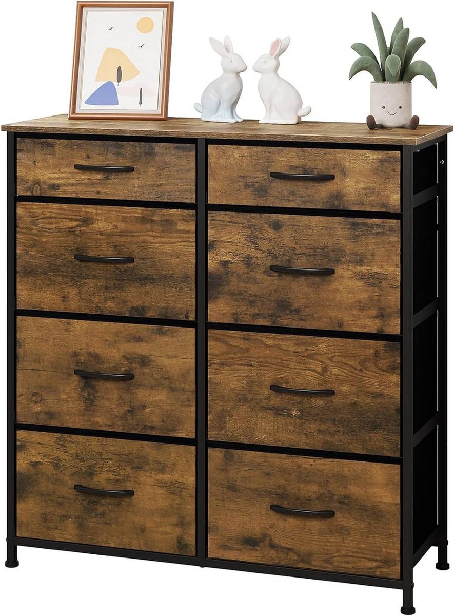 SureDeal® - ladekast - 8 lades - Gemaakt metalen hout - Vintage houtlook - 86x30x98 cm - Zwart