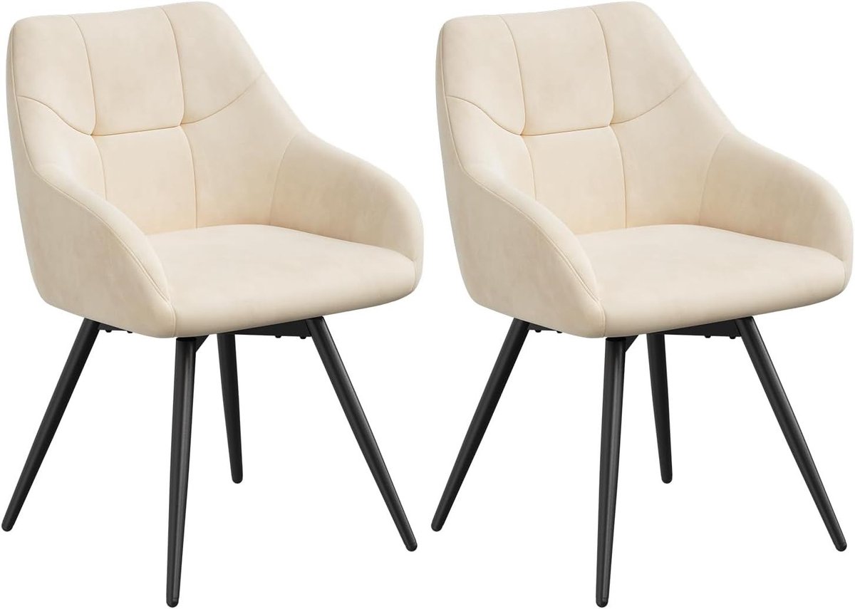 SureDeal® - Draaibare - Eetkamerstoelen - Keukenstoelen - Armleuningen - Fluweel Bekleding - Metalen Poten - 42x82,5x41 cm - Beige