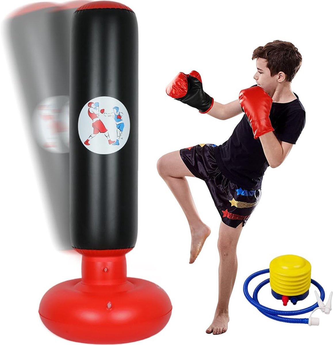 SnelShoppen - Bokszak voor Kinderen - Staande Punchbag - Opblaasbare Bokszak 160 cm - Voor Karate, Kickboksen, Taekwondo en MMA Training - Cadeau voor
