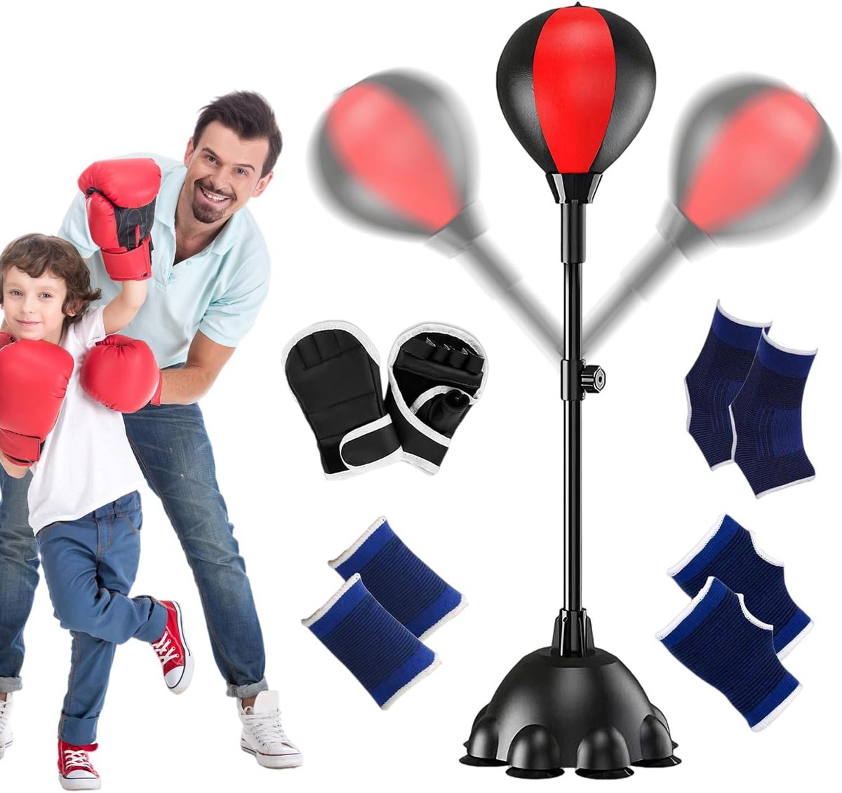 SnelShoppen - Verstelbare Bokszakstandaard 110-160 cm met Reflexzak en Krachtige Zuignap, Ideaal voor Kinderen en Volwassenen, Fitness en Sport, Binne