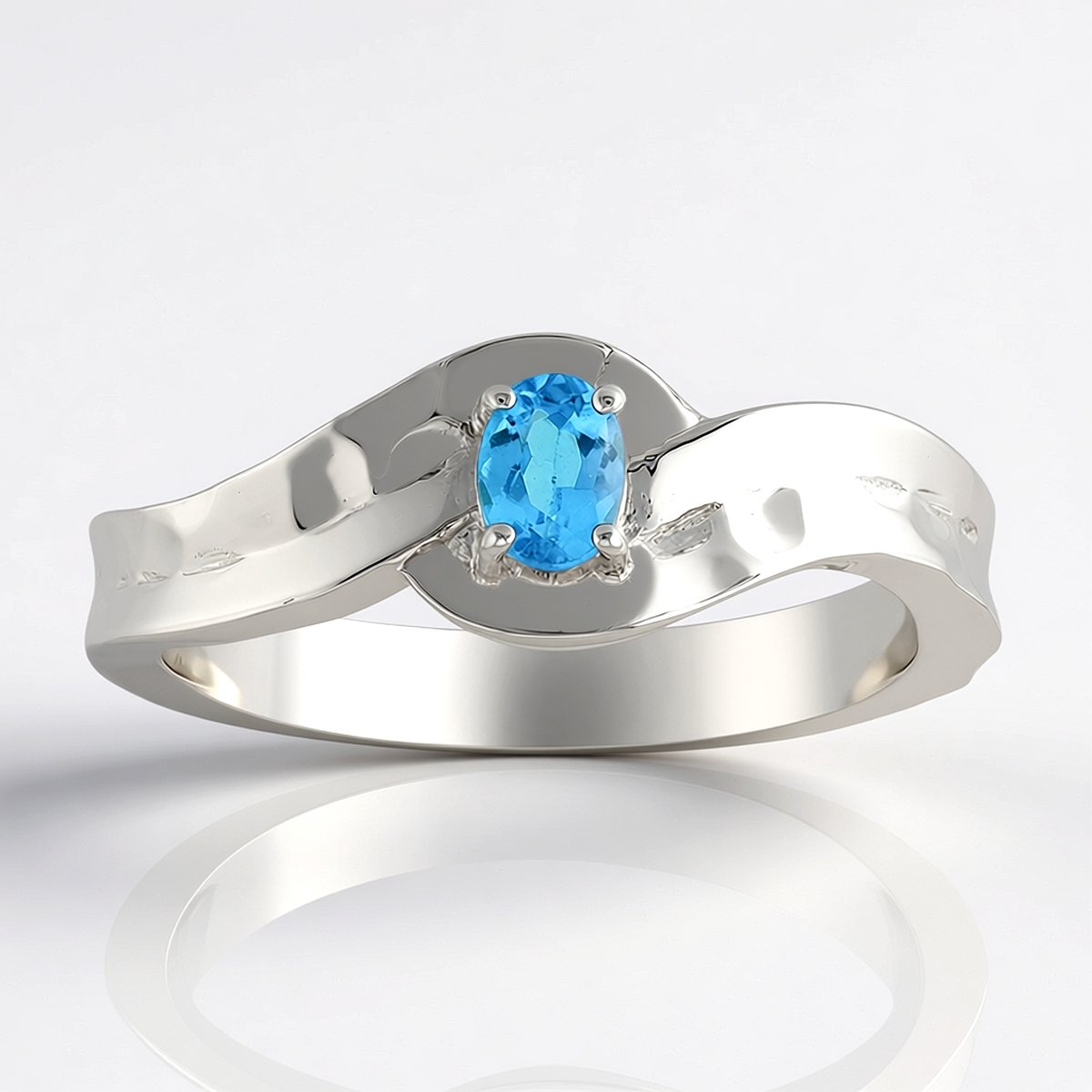 Cavill - Zilveren ring 925 sterling zilver met palladiumlaag - Neonblauwe ovale Goiás apatiet 0,13 ct - Elegante, duurzame edelsteen ring