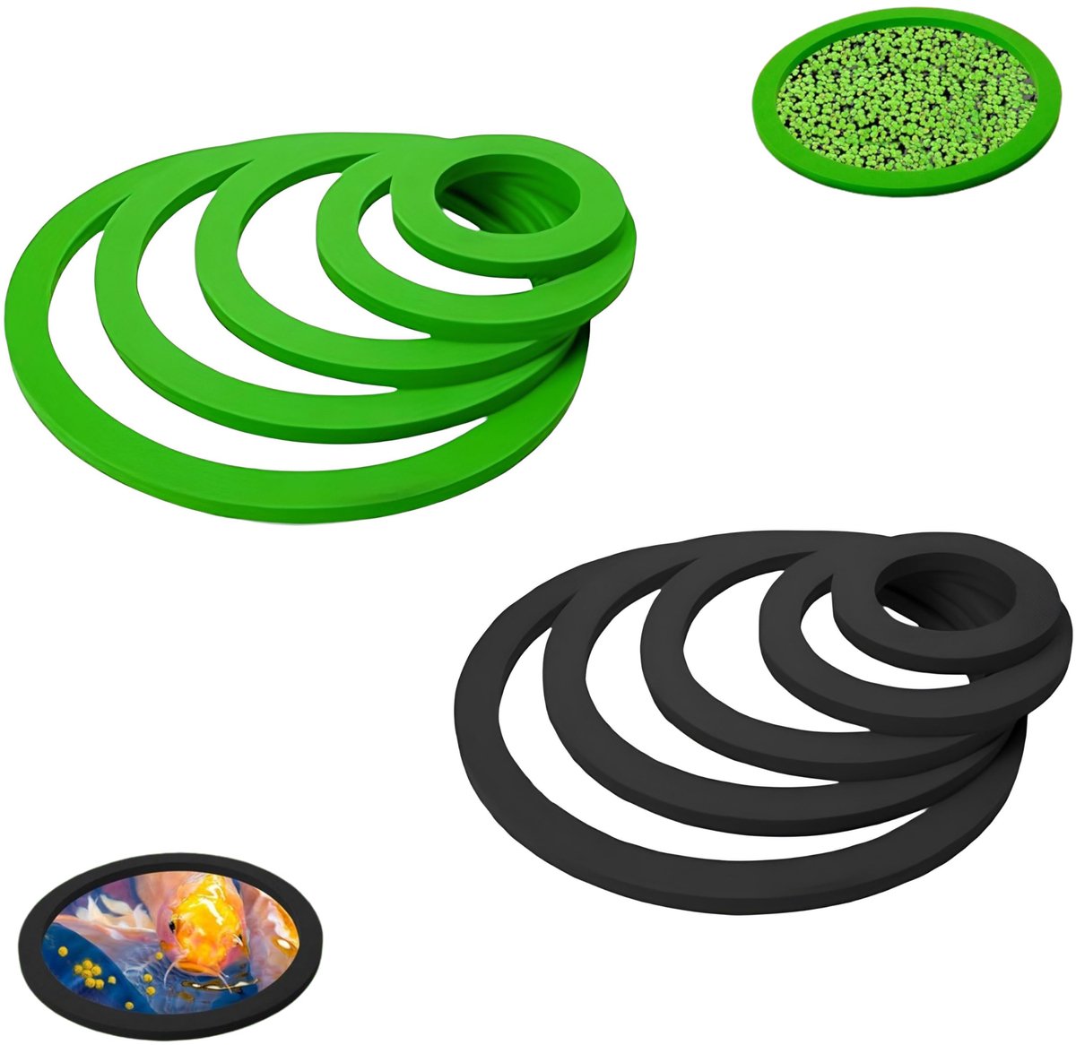 Drijvende plantenringen, plantenringen voor aquarium, drijvende plantenkraal, aquariumvoederring, ronde voederring voor vissen (5 maten, zwart en groen)