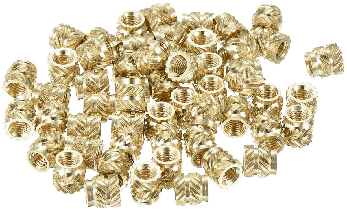 70 stuks schroefdraadinzet, Gerandeerde indrukmoer M3 x 5mm L x 5mm OD insmeltgewinde binnendraad messing inbeddingsmoer