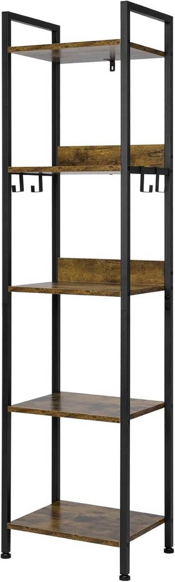 SureDeal® - Opbergplank - 5 niveaus - Keukenplank - Haken - Staande plank - Vintage houtlook - 40x30x152,5 cm