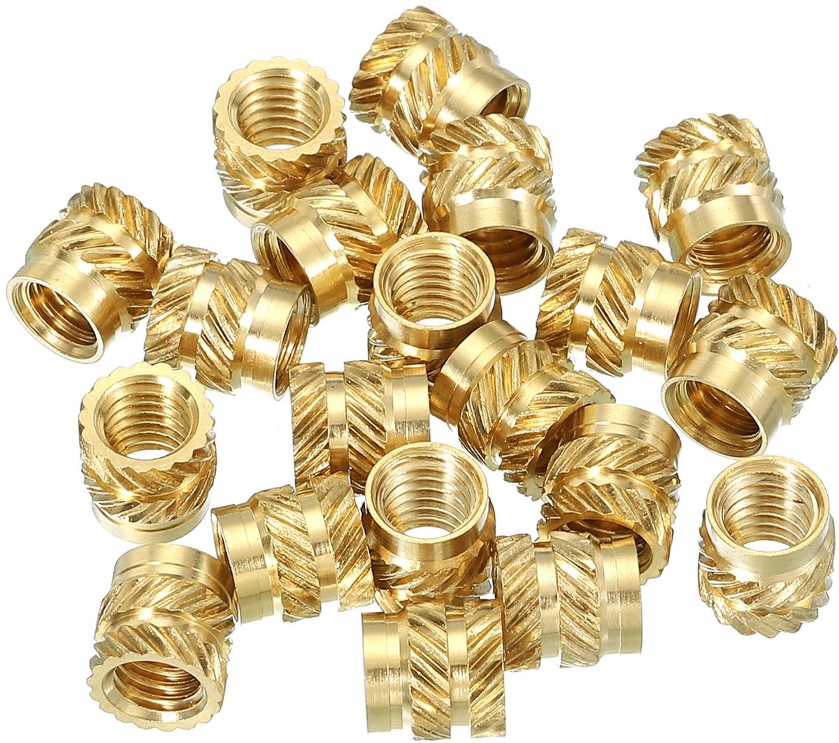 Draadinzetstukken, M6 x 8 x 8 mm, 20 stuks messing verwarmingsinzetstukken, vrouwelijke draadinzetstukken, metrische kartelmoer, inbedingsmoer voor kunststof en 3D-printcomponenten