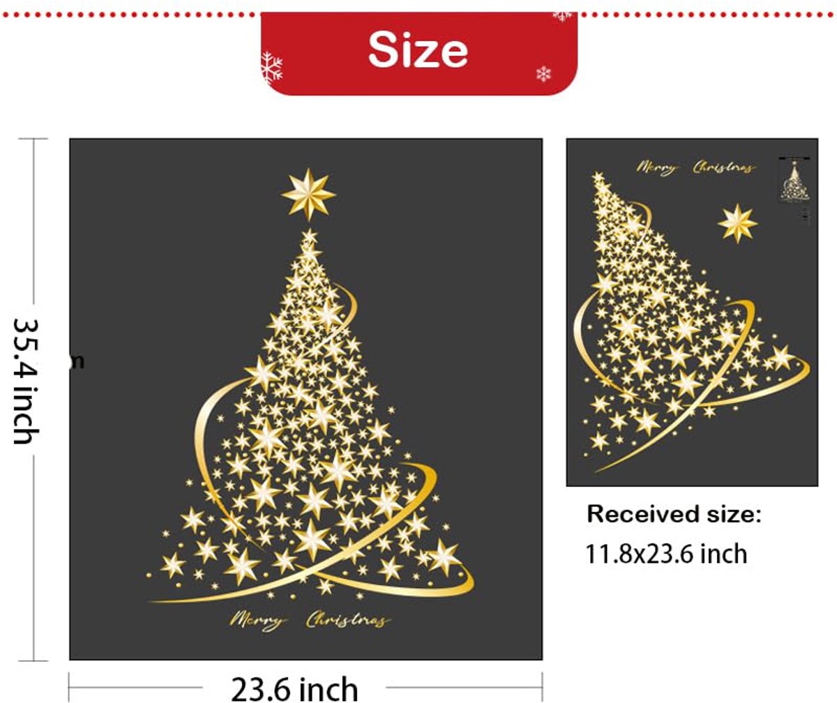 Kerstboom, voor op glas, statische goudkleurige sticker, doe-het-zelf, muur-, raam-, deursticker, voor etalages, 1 stuks