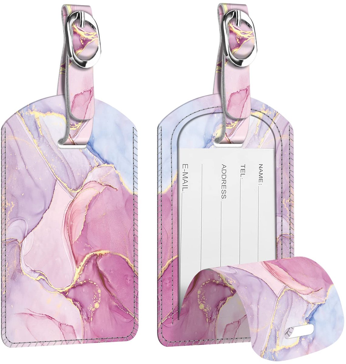 Bagagelabel van Synthetisch Leer, [2 Stuks] Travel Naamkaartje Handtaslabel ID-Label Koffer met Adreslabel Naamlabel voor Bagage Reistaskoffer,