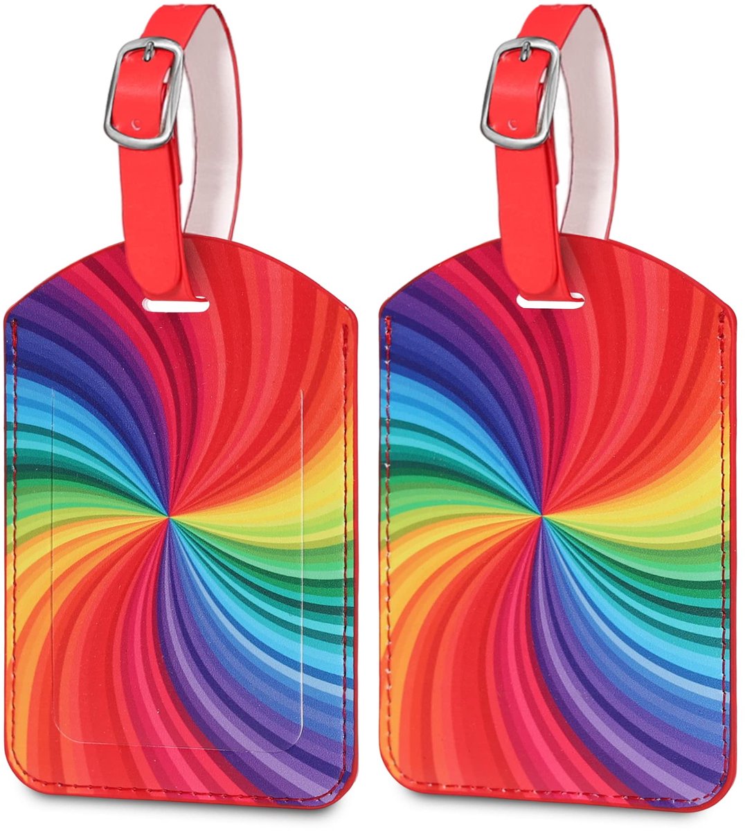 Kofferlabels met adresplaat, waterdicht PU-leer, bagagetag gepersonaliseerd ID-labels, snelle identificatie koffer (draaiende regenboog)