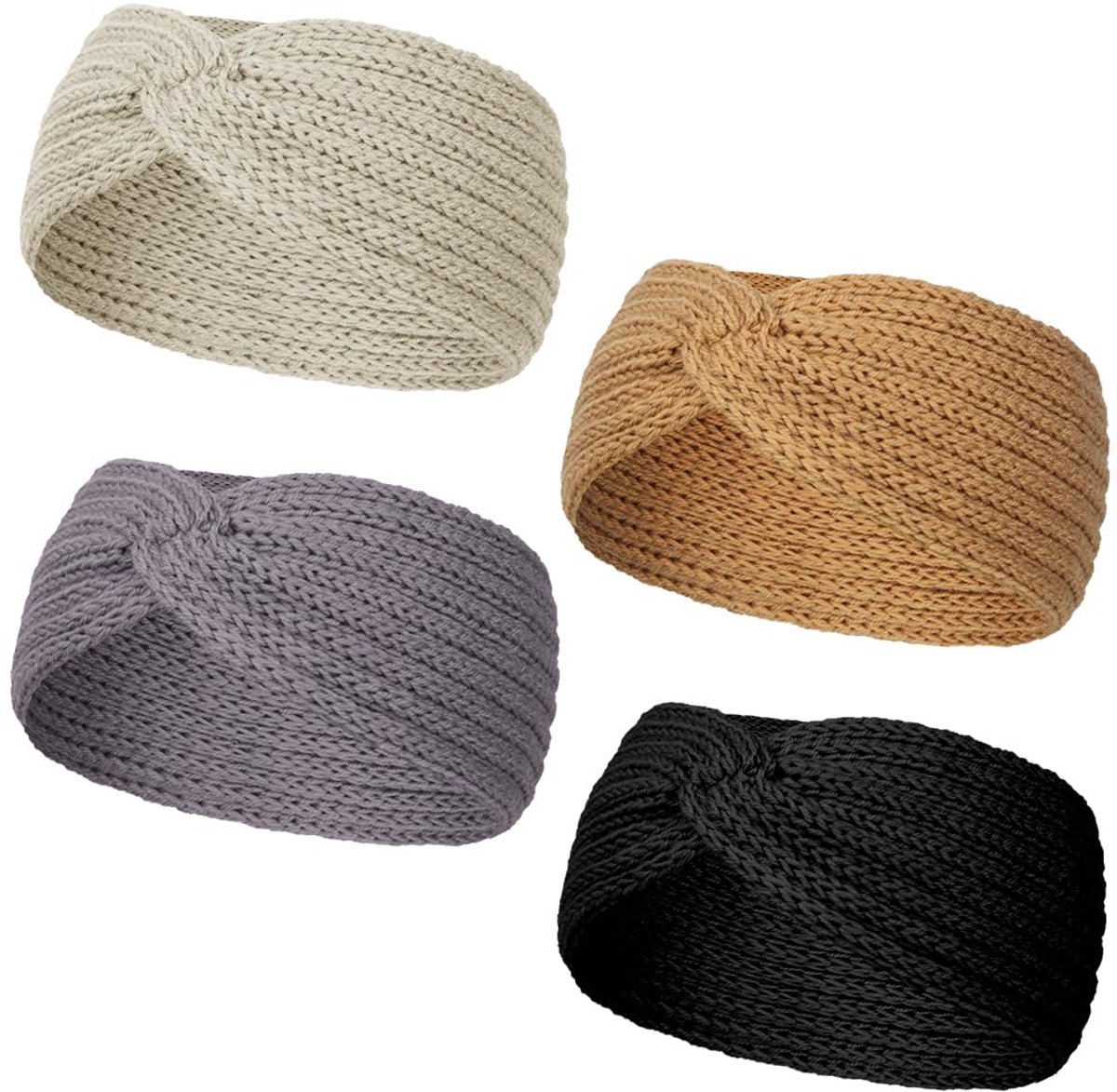 Hoofdband voor dames, winter, 4 stuks, gebreide haarbanden, elastische zachte boho, oorwarmers, haarbanden, dikke hoofdband voor dames/vrouwen/meisjes