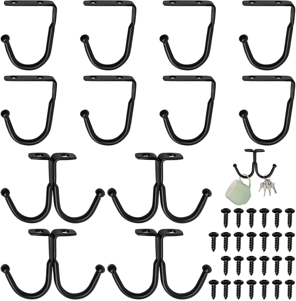 Bekerhouder, 12 stuks, hangende bekerhouder met schroef, voor koffiekopjes, organizer, onder kast, keuken, opbergen, haken voor kopjes, keukengerei