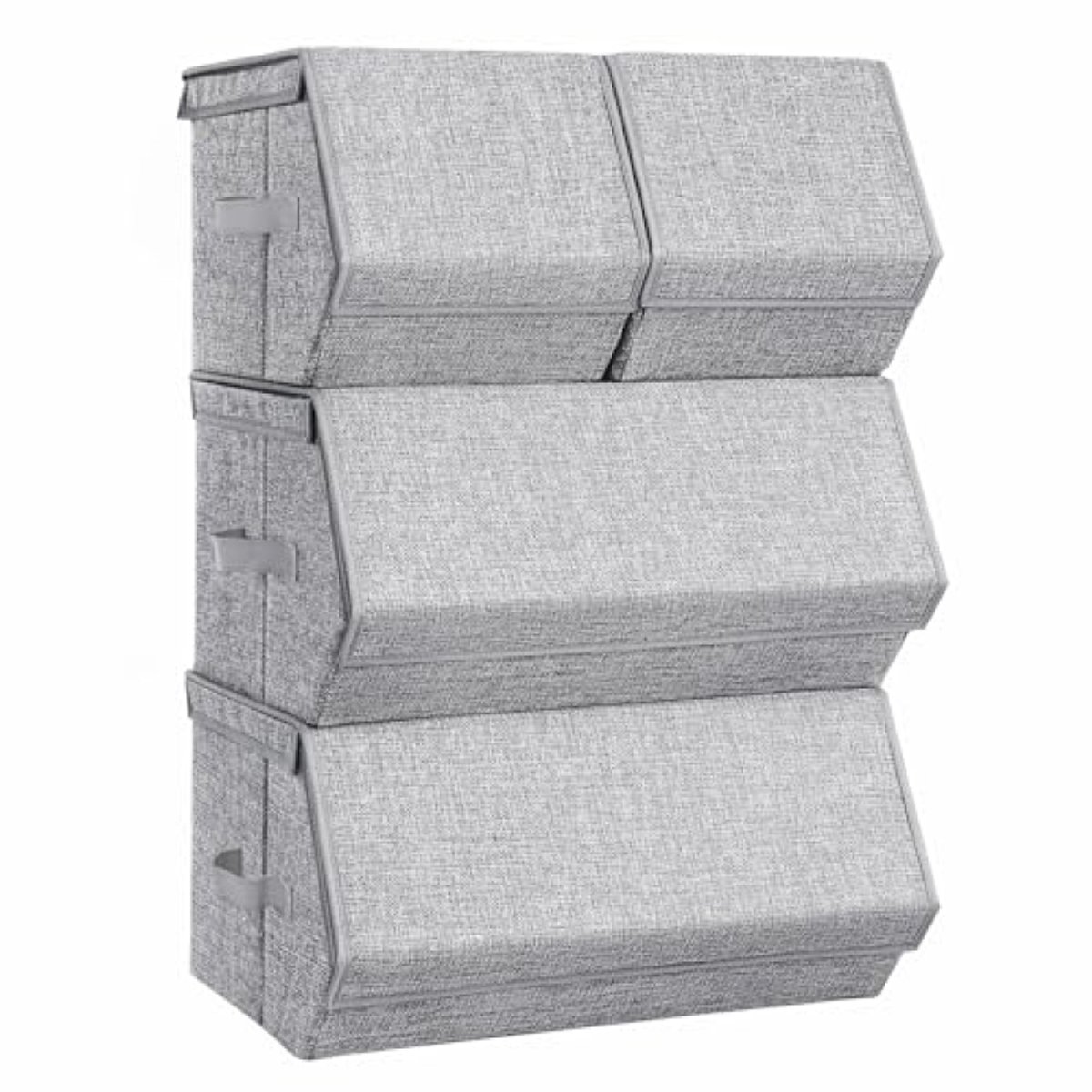 Huis Geluk Stapelbare opbergdoos met deksel, set van 4, speelgoed organizer, metalen frame, magnetische sluiting, voor kleding, speelgoed en boeken, grijs