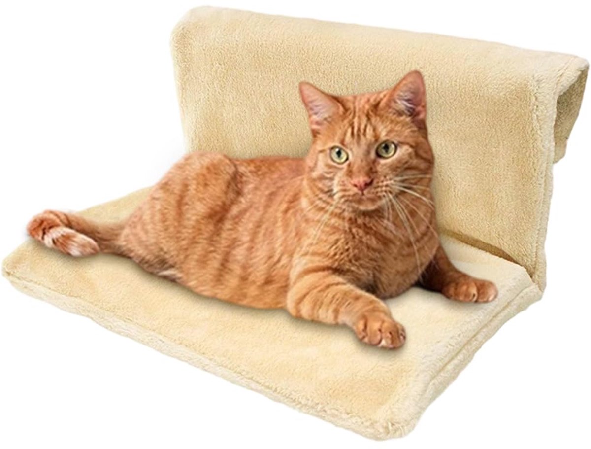Cat Bed for Heaters, kattenverwarmingsligstoel met knusse pluche overtrek, Cat Hammock Heating, knusse kattenverwarmingsligstoel, verwarmingsligstoel katten voor alle radiatoren (Beige)