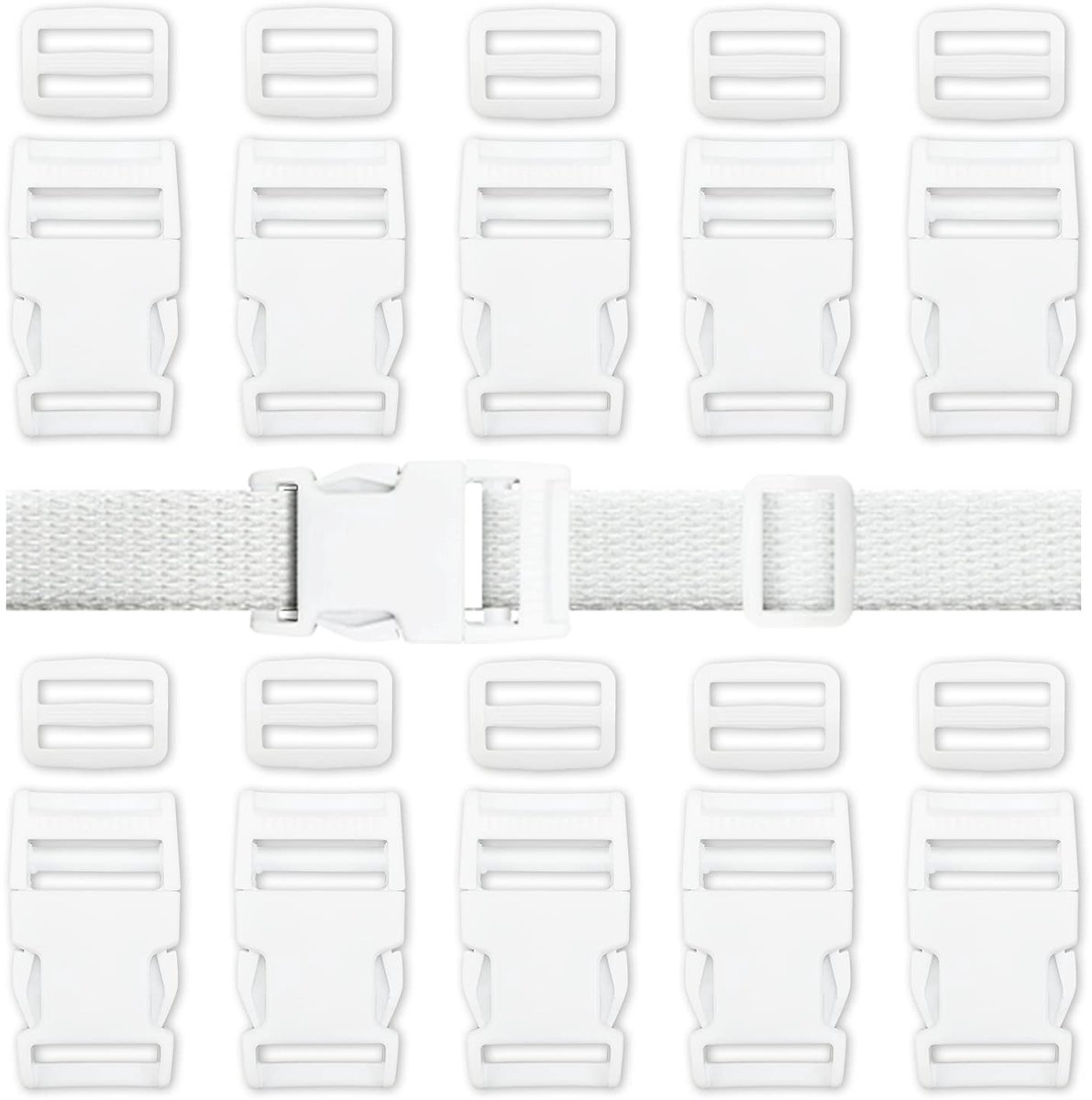 Gespen met Tri-Glide dia's, verstelbare kunststof gespclips voor doe-het-zelvers (wit), Wit, 25cm*11cm*2.2cm