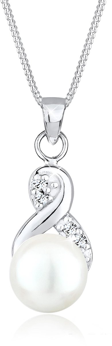 Ketting dames Infinity hanger elegant met zoetwaterparel en kristallen in 925 sterling zilver, Kristal