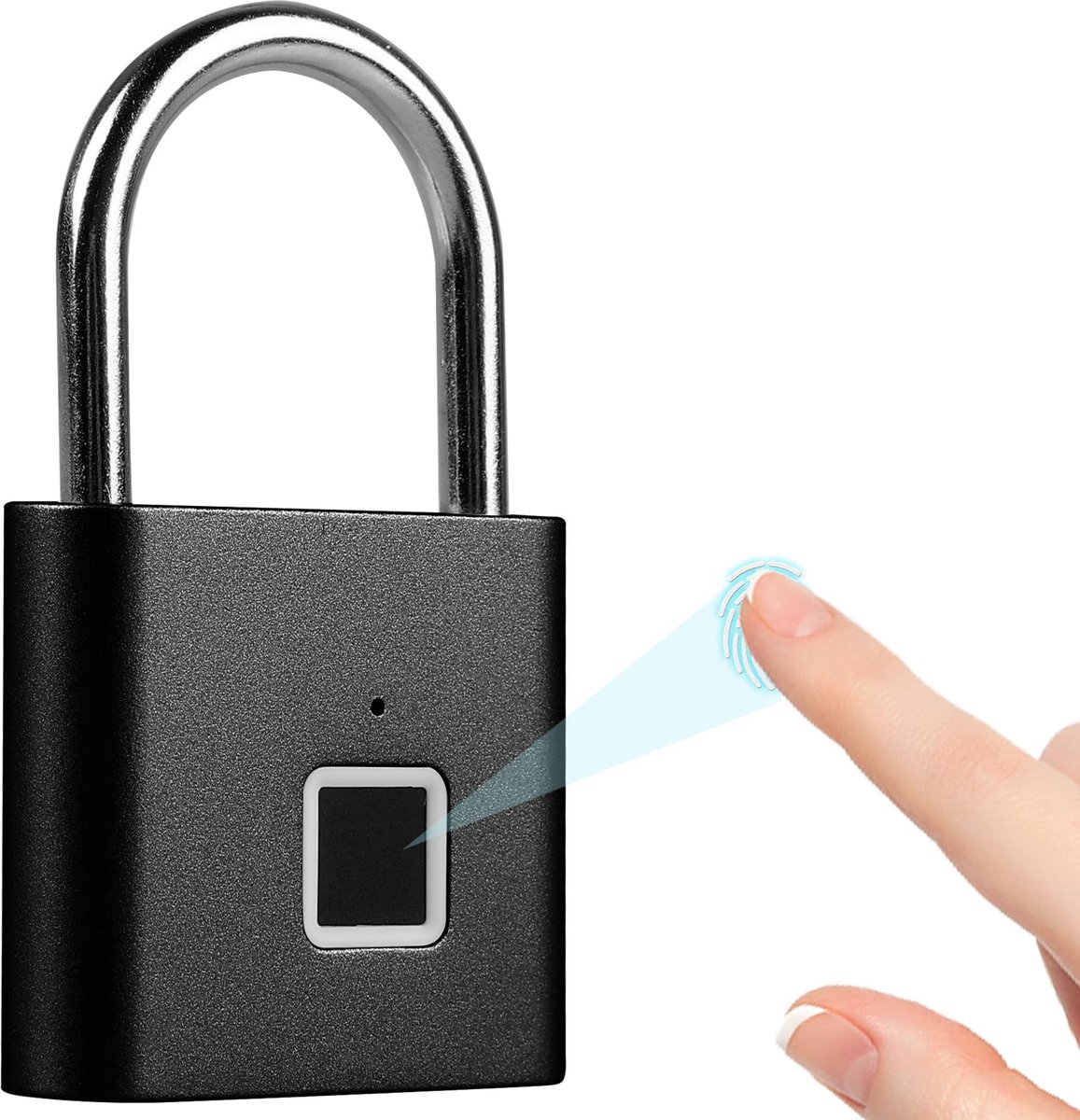 Hangslot met vingerafdruk, slot met vingerafdruk, weerbestendig, USB-opladen, vingerafdrukslot, hangslot met vingerafdruk, voor sportschool, bagage, magazijnen, kluis, zwart