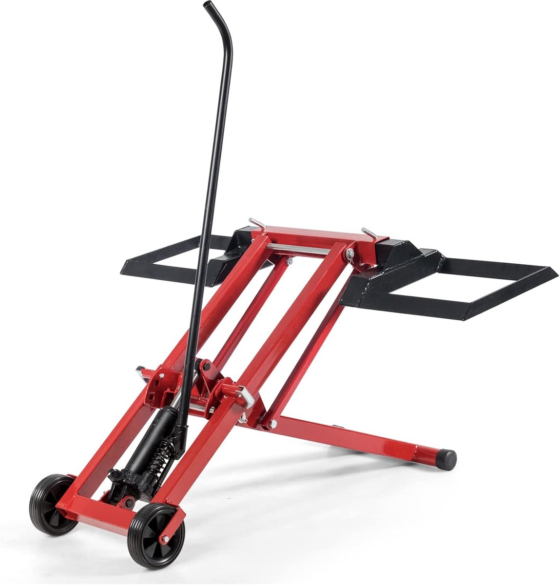 COSTWAY Zitgrasmaaier, hefbrug, in hoogte verstelbaar, tot 225 kg, verstelbaar, grasmaaier, hefmechanisme, hydraulisch, metaal, reinigingshulp voor grasmaaiers, motorfiets, zitmaaier, rood
