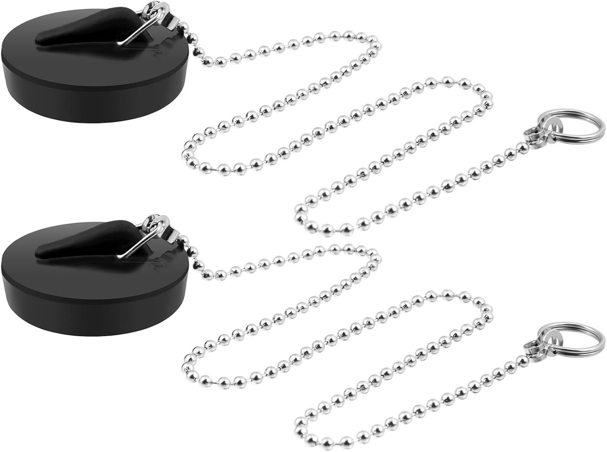 2 stuks universel gootsteenstekker, universele rubberen badplug met roestvrijstalen ketting (maat 4,0-4,5 cm, afvoerstop 41,9 cm)