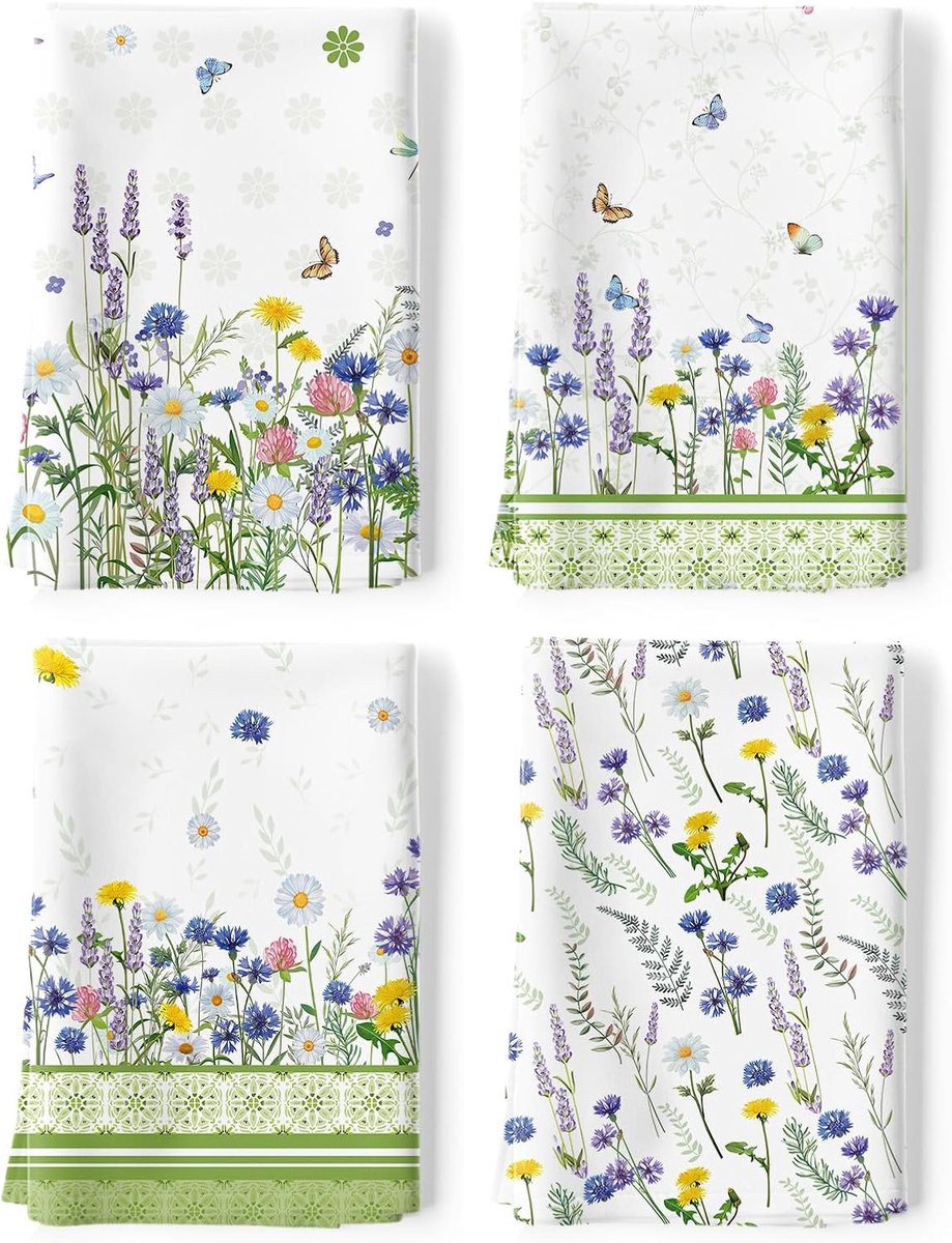 Keukenhanddoek 100% katoen sneldrogende theedoeken 50 x 70 cm, vaatdoek handdoeken voor housewarming geschenken dineren, thuis, bruiloft, banket, buffet (set van 4)