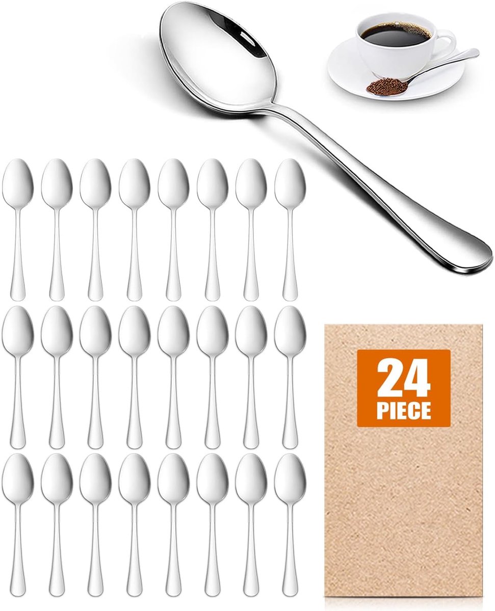 24-delige (13,5 cm, 13,5 cm) fijne koffielepel, theelepels, spiegel polijstlepel set (zilver)..