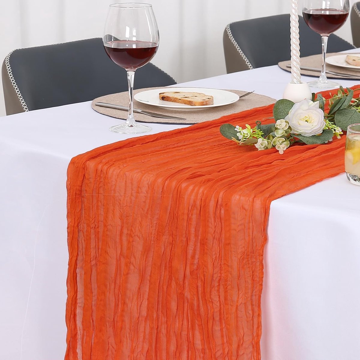 Tafelloper，Boho Gaas Tafelloper | Wasbaar Tafelkleed voor Bruiloften Eettafel Decoraties Gazen Stof Chiffon Bruiloft Decoratie Thuis Buiten 90 x 400 cm Oranje