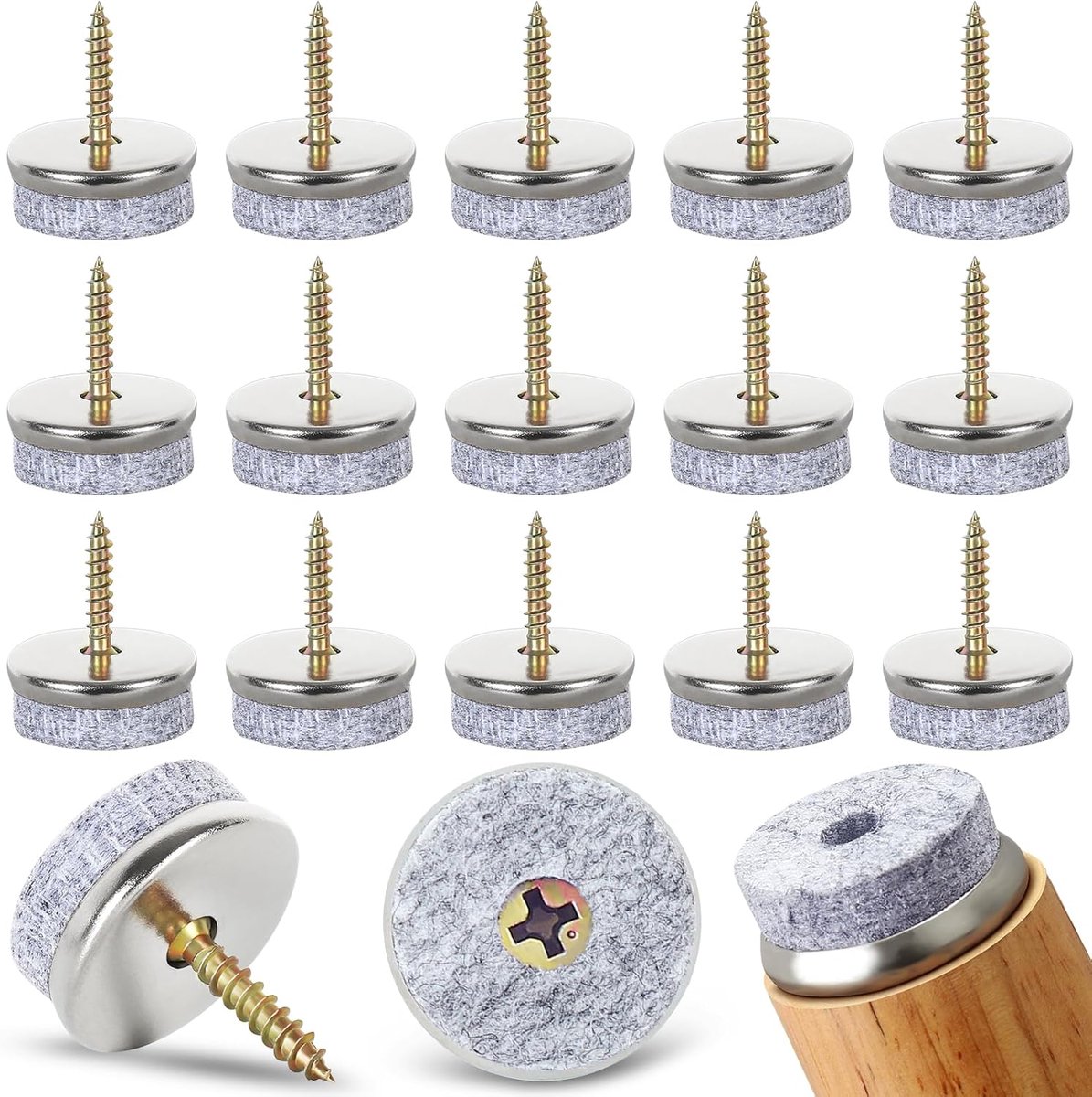 50 stuks viltglijders met schroeven, Ø 24mm stoelglijders viltglijders rond, meubelglijders vilt met 5,5 mm viltdikte, premium stoelpootbeschermer vilt voor meubels stoelen laminaat parket