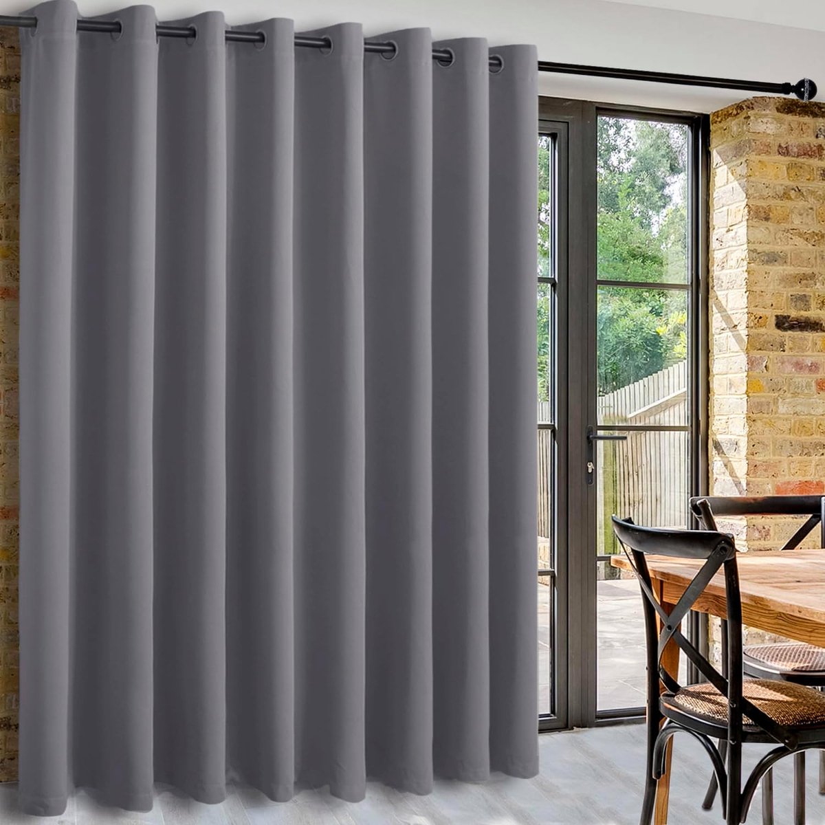 Extra brede gordijnen, grijze gordijnen met inslagringen, h 274 x b 457 cm, ondoorzichtige gordijnen, ruimteverdeler, thermogordijn, koudebescherming, gordijnen voor woonkamer, slaapkamer