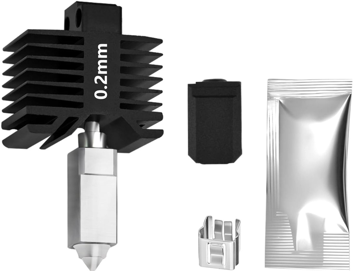 0,2 mm gehard stalen hotend-kit voor Bambu Lab X1C, P1-serie, 3D-printer 350℃ hoge temperatuur volledig metalen geïntegreerde ontwerp hotend-nozzle-kit voor P1S, P1P