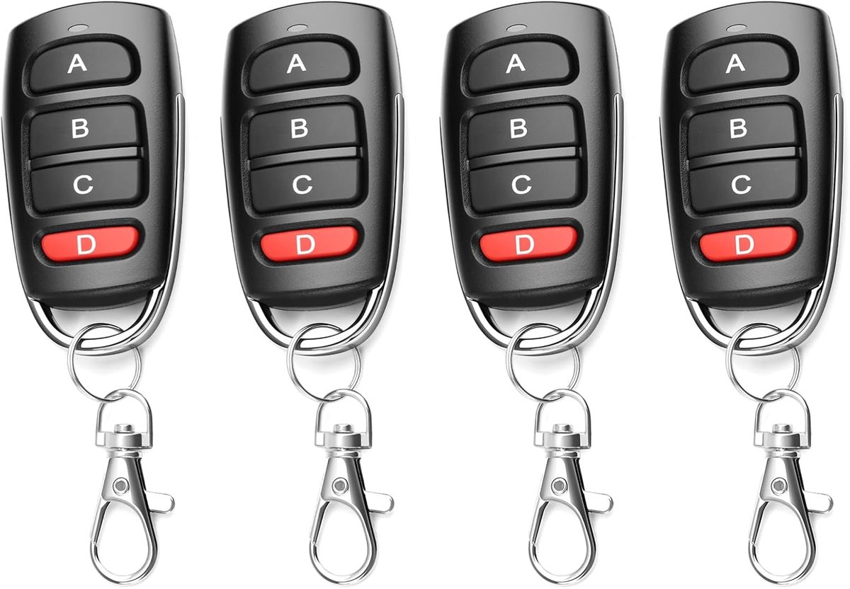 4 stuks afstandsbediening garagedeur 433 MHz universeel, garagedeur afstandschakelaar poort klonen met 4 kanalen, handzender garagedeuropener, duplicator, garagedeurbediening, vervangende