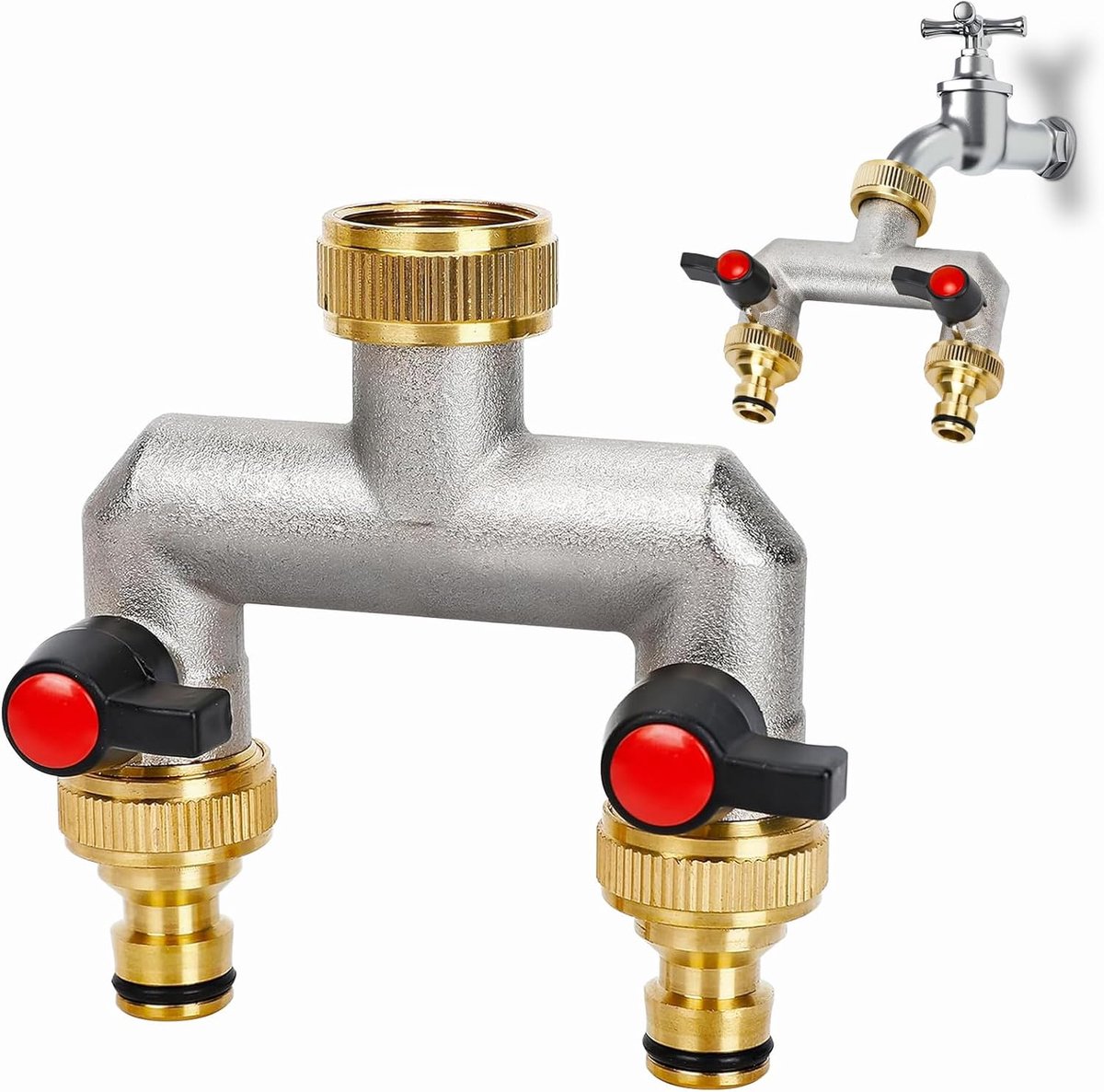 2-weg waterverdeler: verdeler 3/4 inch van vernikkeld messing voor 2 apparaten, waterverdeler voor het instellen en afsluiten van de waterstroom