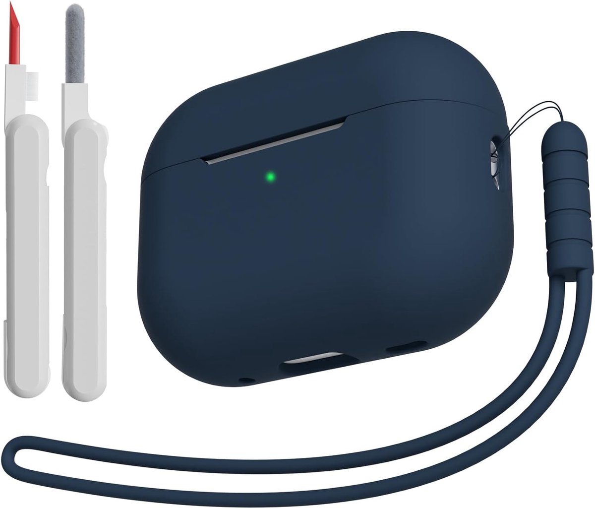 Hoesje compatibel met AirPods Pro 2 (2023/2022/2019) met reinigingsset en lanyard, zachte siliconen schokabsorberende beschermhoes voor AirPods Pro 2e/1e generatie, nachtblauw
