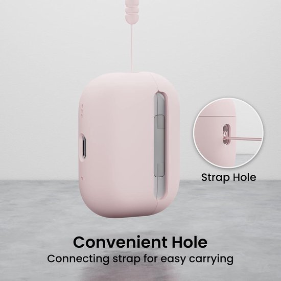 Compatibel met Airpods Pro 2 Hoesje (2022), Beschermende Vloeibare Siliconen Hoesje Cover voor Airpods Pro 2e Generatie met Nekkoord Zachte Huid Voorkant LED Zichtbaar-Roze van compatibel — afbeelding 2
