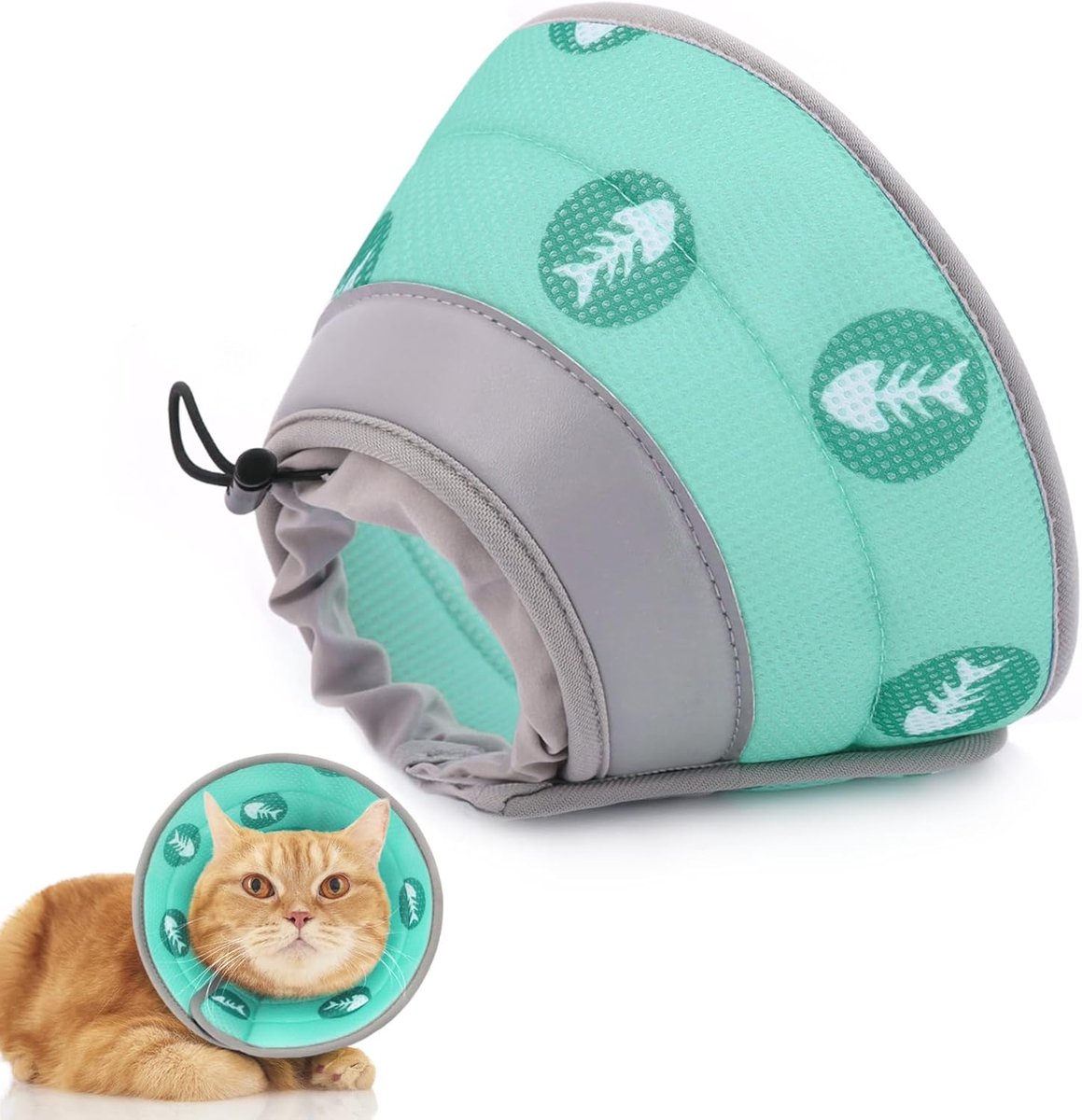 Verstelbare kraag voor katten, zachte, kegelvormige kraag om te herstellen na operatie en letsel, voor puppy's, kleine honden en katten (groen, S)