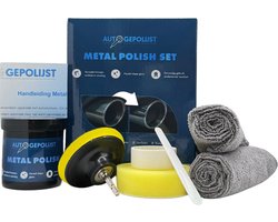 Auto Gepolijst Metal Polish Set – Chroompoets – Geschikt Voor RVS, Aluminium, Chroom & Koper – 180 Gr – 9 Delig – Verwijdert Oxidatie En Aanslag – Herstelt Glans – Chroom Poetsmiddel – Polijstset