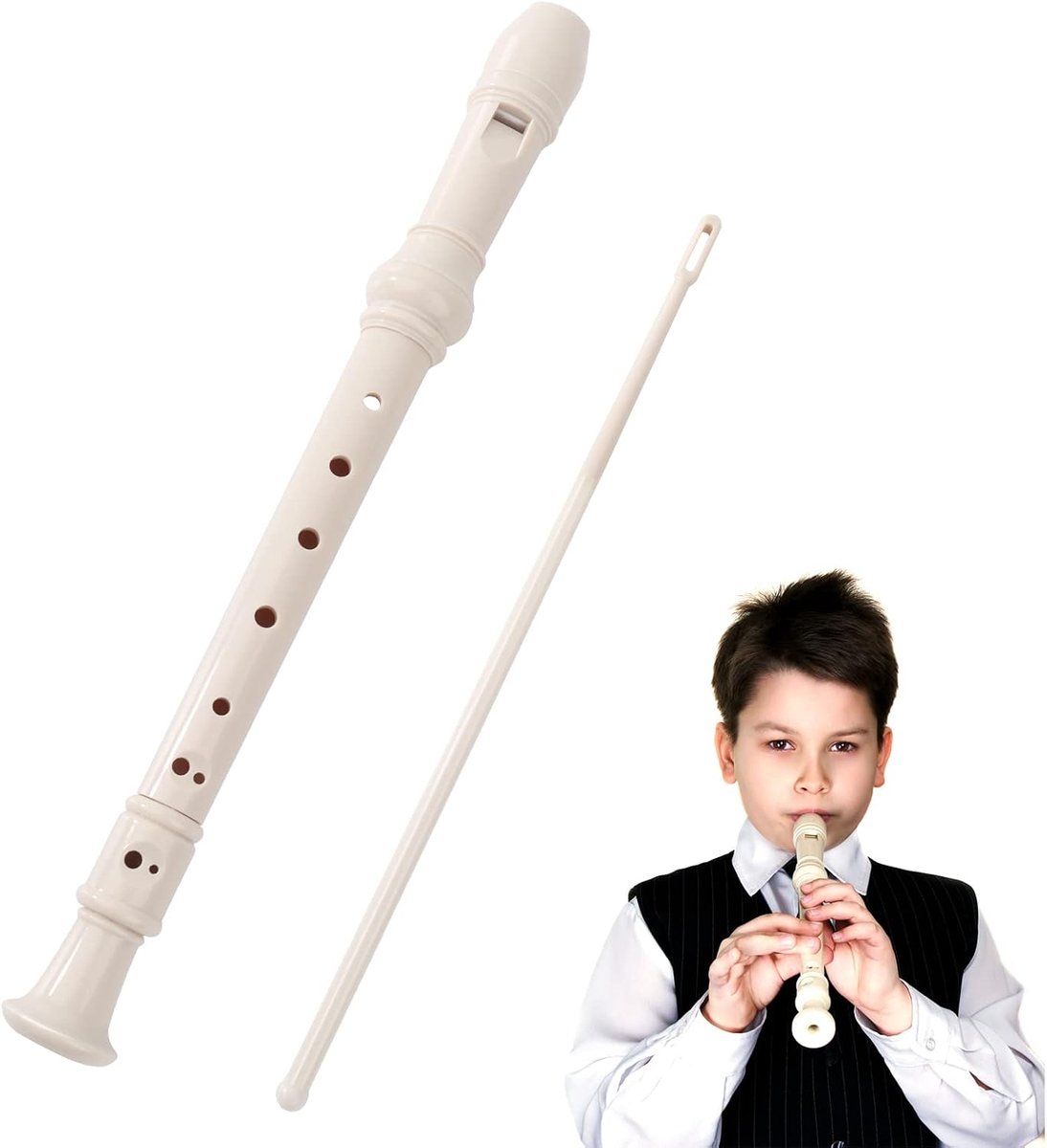 Sopraanblokfluit, Duits instrument, 8 gaten, kunststof, afneembaar, voor beginners, beige