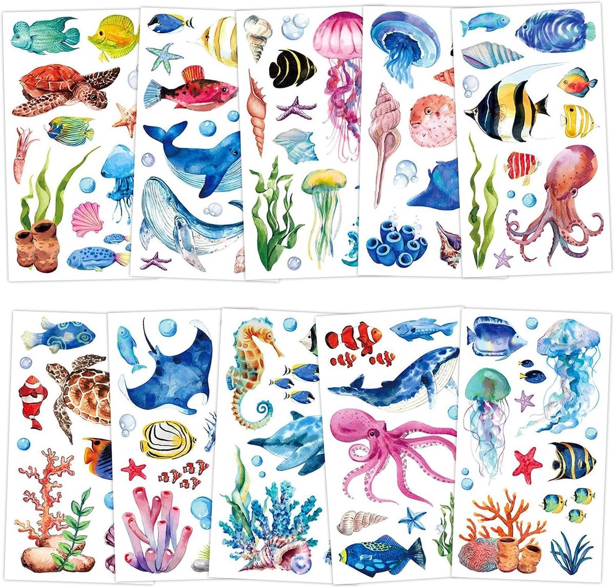 Tijdelijke oceaan-dier-tatoeages voor kinderen, zee-onderwerp, stickers voor meisjes, jongens, zee-thema, verjaardagsfeest, gastencadeaus
