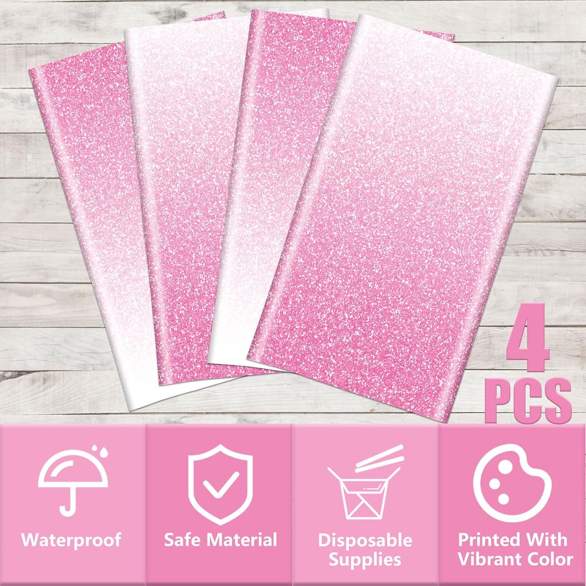 Tafelkleden, 130 x 220 cm roze tafelkleden gradiënt plastic tafelkleden voor huwelijksverjaardag feest en babyshower