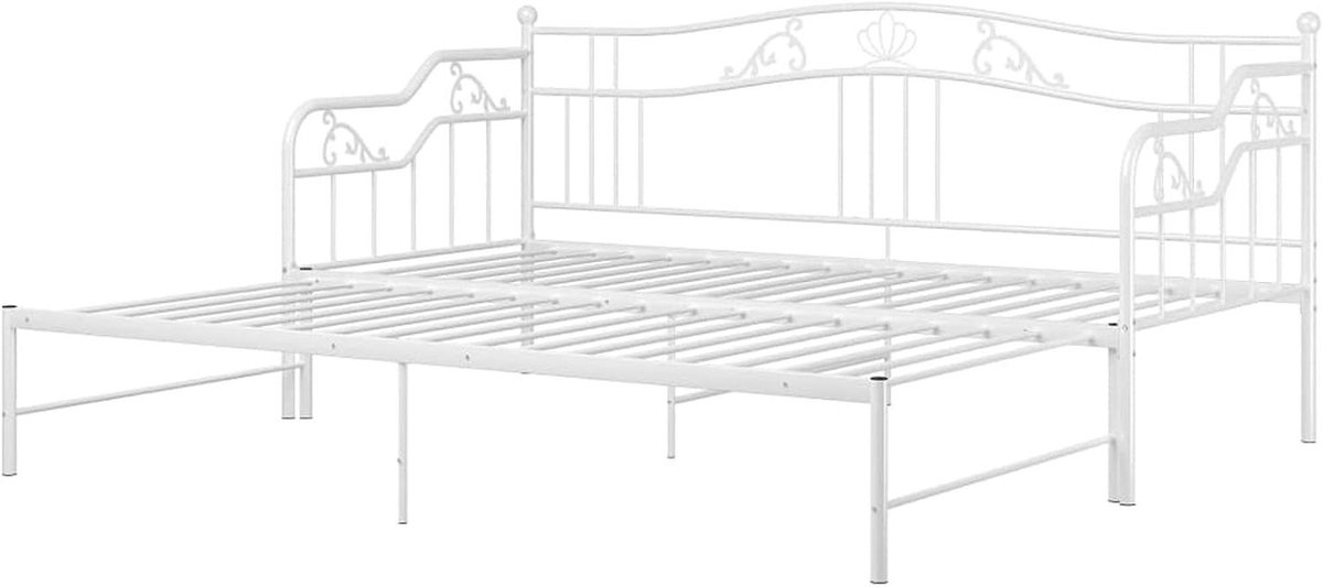 Uitschuifbaar Bed - Slaapbank Logeerbed - Ruimte Besparen - Metalen Frame - 90 x 200 cm - Wit