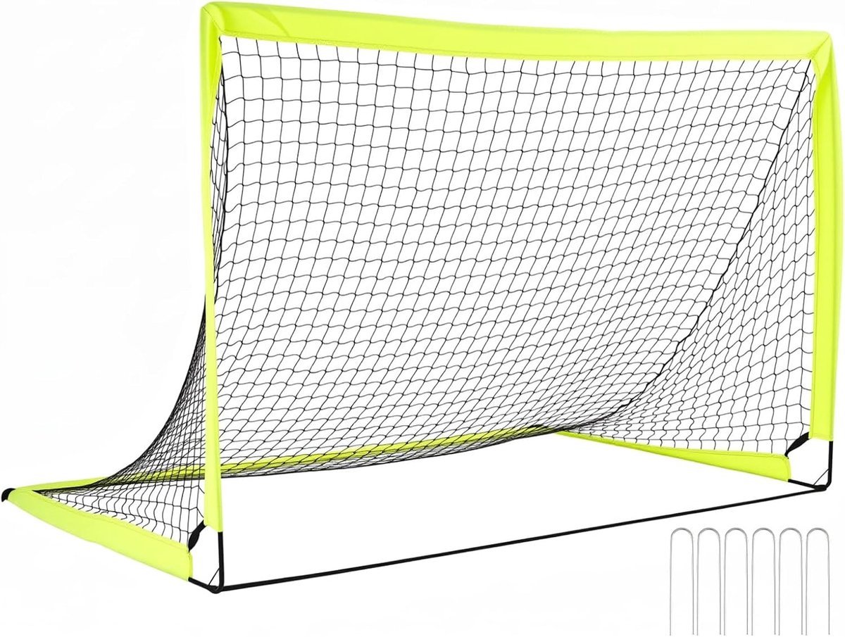 COSTWAY Set van 2 voetbaldoelen voor kinderen, pop-up voetbaldoel | Trainingsdoel met versterkte glasvezelstangen en doelnetten, inklapbaar trainingsnet voor tuin, park, terras