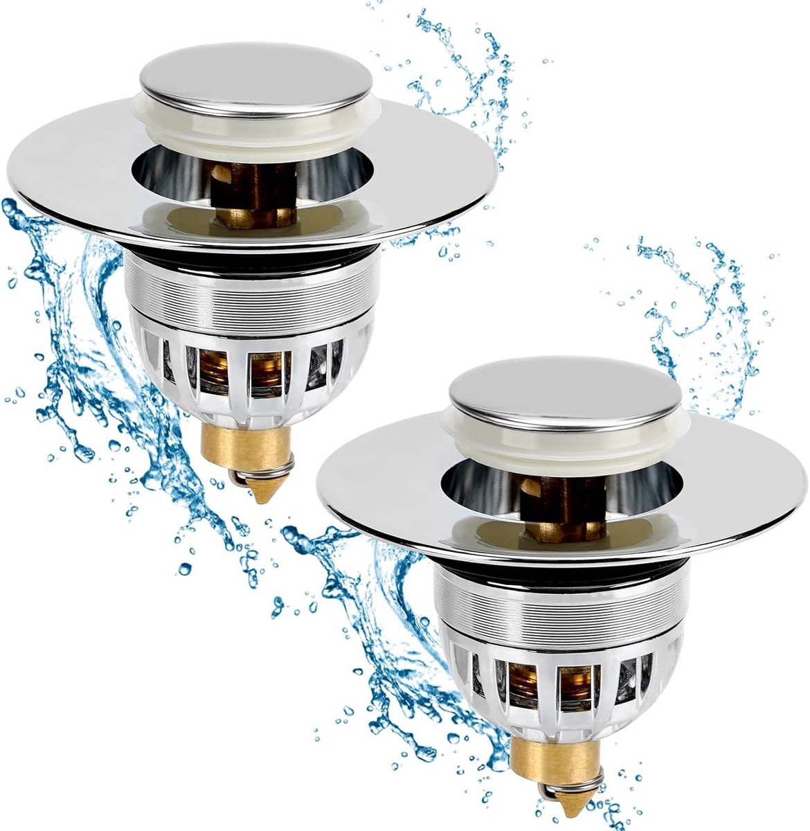 Pop-Up Wasbak Plug van RVS, Afvoerstop met Veerfunctie voor 34-40 mm Afvoeropening, Drukopen Sifon voor Badkamer Wastafel en Keuken.
