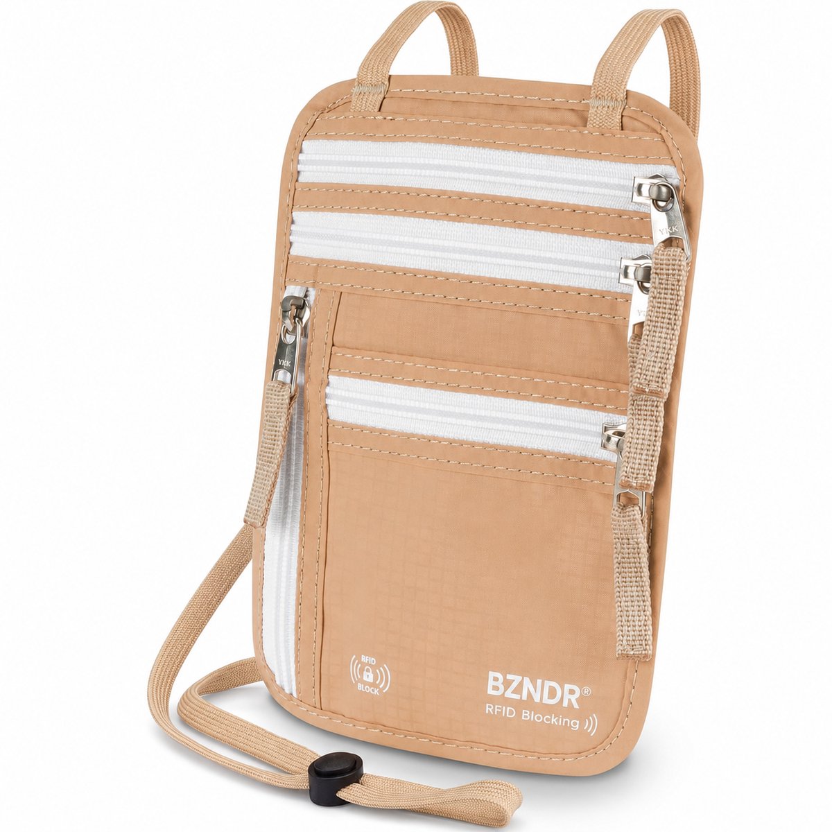 BZNDR® Nektasje met RFID Bescherming – Paspoorttasje – Crossbody Reistasje – Verstelbaar – Beige